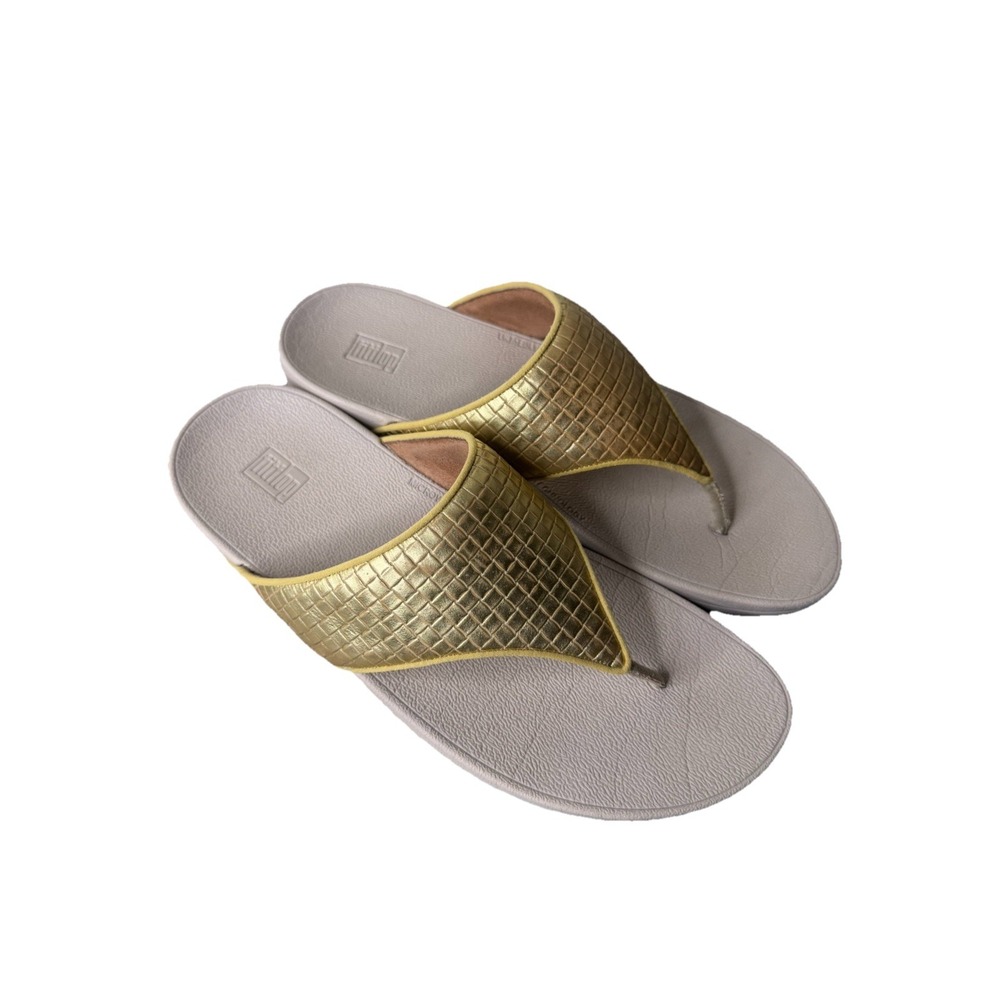 FitFlop Sandals Womens Size 8 Thong Comfort Slip On Metallic Casual  Gold